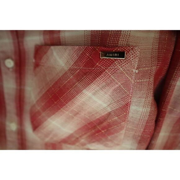 AMIRI Men's Sz L Red/Orange Distressed Ombré Plaid Button-Down L/S Shirt - Picture 7 of 13